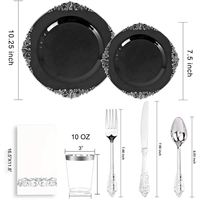 Service de table pour mariage et anniversaire, 7,5 x 10,25 pouces, dentelle noire, or, argent, 175 pièces, 350 pièces