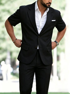 Ensemble de <span class=keywords><strong>costume</strong></span> décontracté tissé à manches courtes pour hommes, vente en gros, 2 pièces, tenues de mariage d'<span class=keywords><strong>été</strong></span>, ensemble blazer et short de luxe - Product Image 3