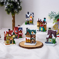 Aldea Navideña en Miniatura con Luces LED, Edificios de Resina Cubiertos de Nieve, Iglesia, Cabaña, Comedor, Decoración Navideña para Mesa