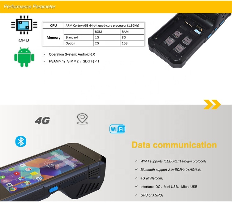 Multifuncionales integradas de impresión de NFC 2D 1D escáner de código de barras Android PDA T980