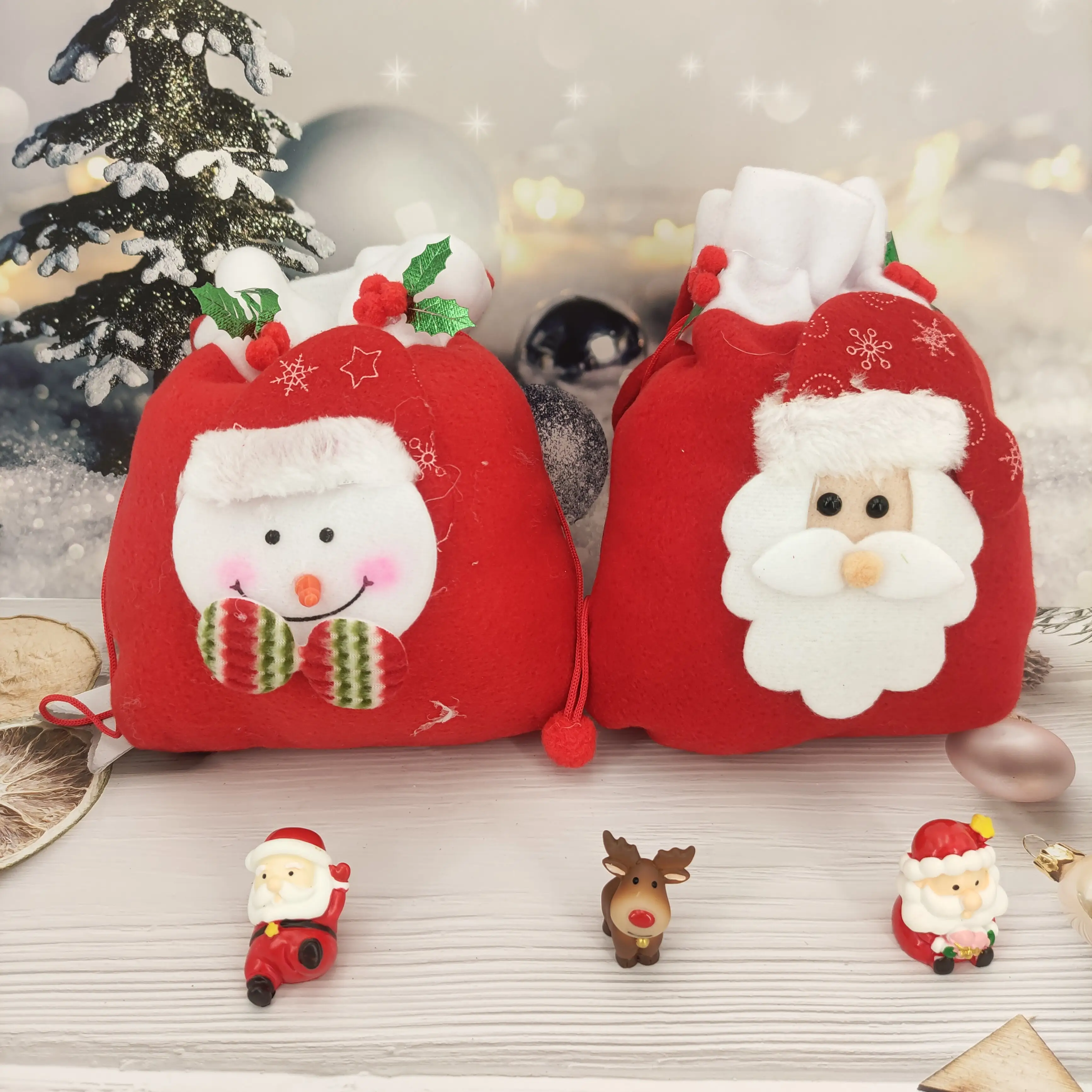 Rode Koord Gift Kerstman Mini Kerst Gift Bag Fluwelen Santa Zak Voor Party Festival Snoep