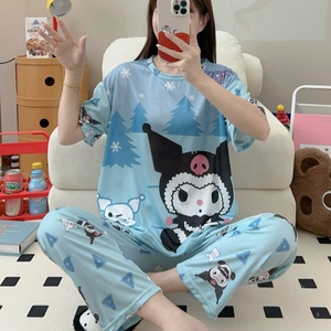 Ensemble de Pyjama Deux Pièces pour <span class=keywords><strong>Femme</strong></span>, Pantalon Court à Manches Courtes, Col Rond, Style Coréen, Dessin Animé d'Été, Vêtements de Nuit et d'Intérieur Économiques - Product Image 6