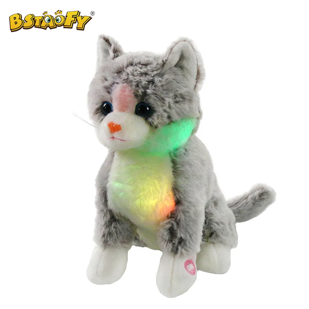 Bstaofy ตุ๊กตาสัตว์แมว LED,ตุ๊กตาของเล่นขนนุ่มน่ารักสำหรับเด็กวัยหัดเดินในวันคริสต์มาสวันเกิดวันฮาโลวีน