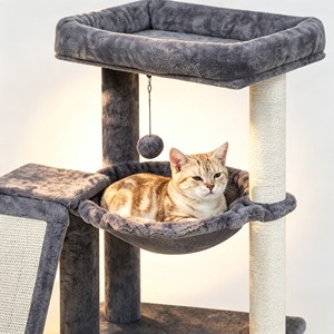 Árbol para Gatos Multinivel Gris con Poste Rascador <span class=keywords><strong>de</strong></span> Sisal, Cama Hamaca y Muebles <span class=keywords><strong>de</strong></span> Peluche para Mascotas - Product Image 6