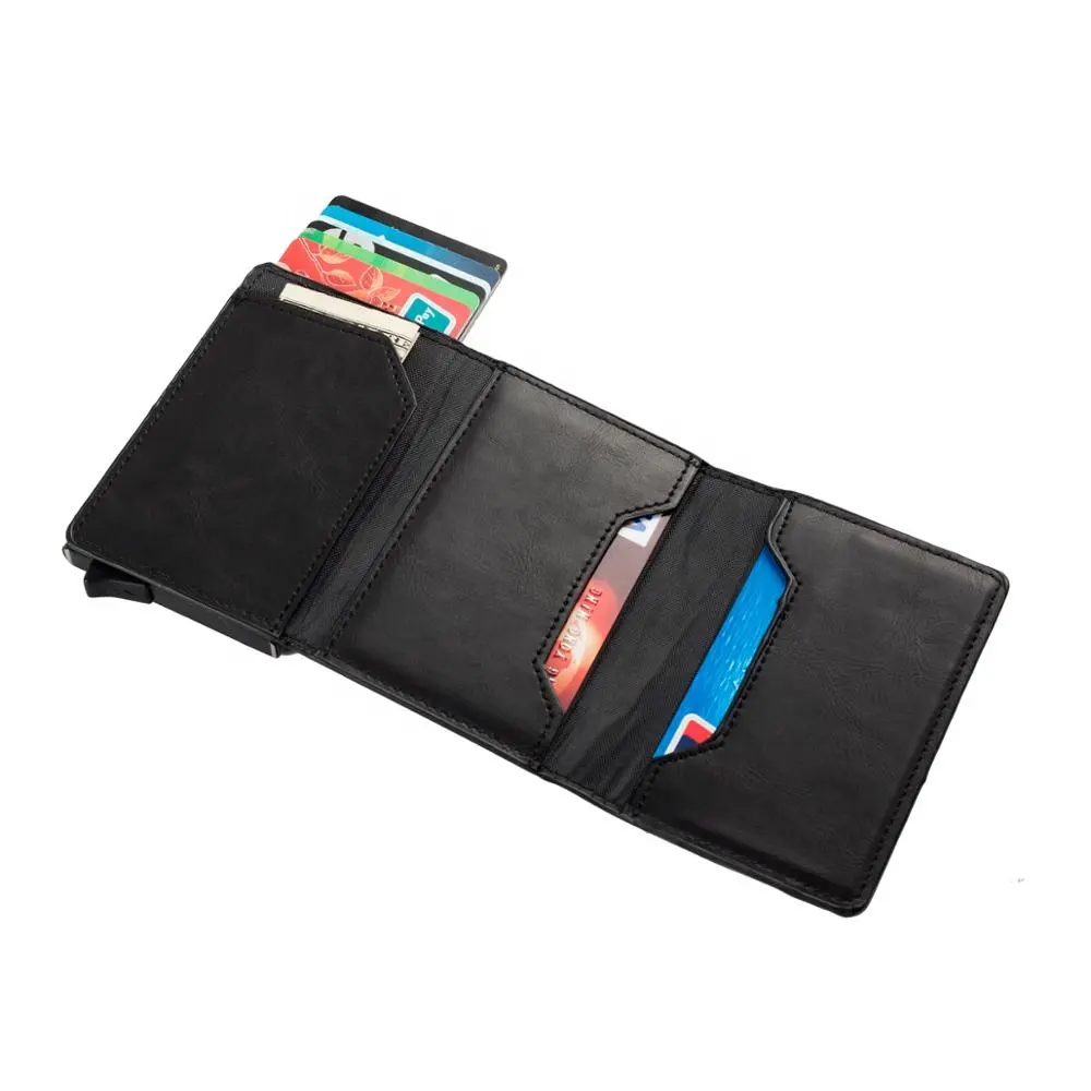 Mỏng Túi Phía Trước Chống Trộm RFID Tự Động Pop Up Du Lịch Slim Wallet Cho Mens Chủ Thẻ Tín Dụng Wallet Với Dây Kéo Túi Đồng Xu
