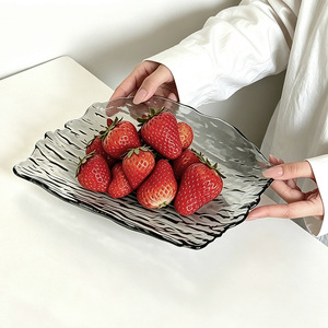 Plateau à fruits en <span class=keywords><strong>verre</strong></span> cristal moderne et créatif, plateau de présentation haut de gamme pour la maison, plateau à fruits secs, plateau en <span class=keywords><strong>verre</strong></span> <span class=keywords><strong>rectangulaire</strong></span> à texture d'écorce - Product Image 3