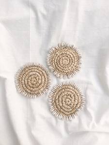 Set of Raffia Shell Coaster, Boho <b>Table</b> Home Decor - Product Image 2