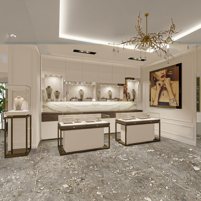 Luxury LED Lighting Rotating Watch Display Showcase MDF Material Display Cabinets for Jewelry and Cosmetic Retail Store