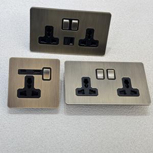 86 घरेलू दीवार घुड़सवार हल्के टॉगल स्विच रेट्रो एंटीक पीतल स्टेनलेस स्टील फ्रेम, एक यूरोपीय सार्वभौमिक सॉकेट 1/2/3/4 गिरोह - Product Image 6