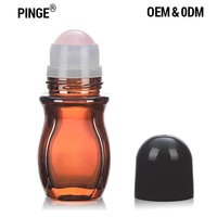 Flacon roll-on personnalisé de 30/50 ml en ambre avec strass et cristal de quartz rose, pour huile de parfum, avec pierre précieuse