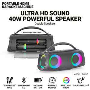 OEM Portable Machine with 2 <b>Microphones</b> 4000mAh Battery TK03 40W Powerful BT Speaker for Outdoor Party Camping Beach - Product Image 1