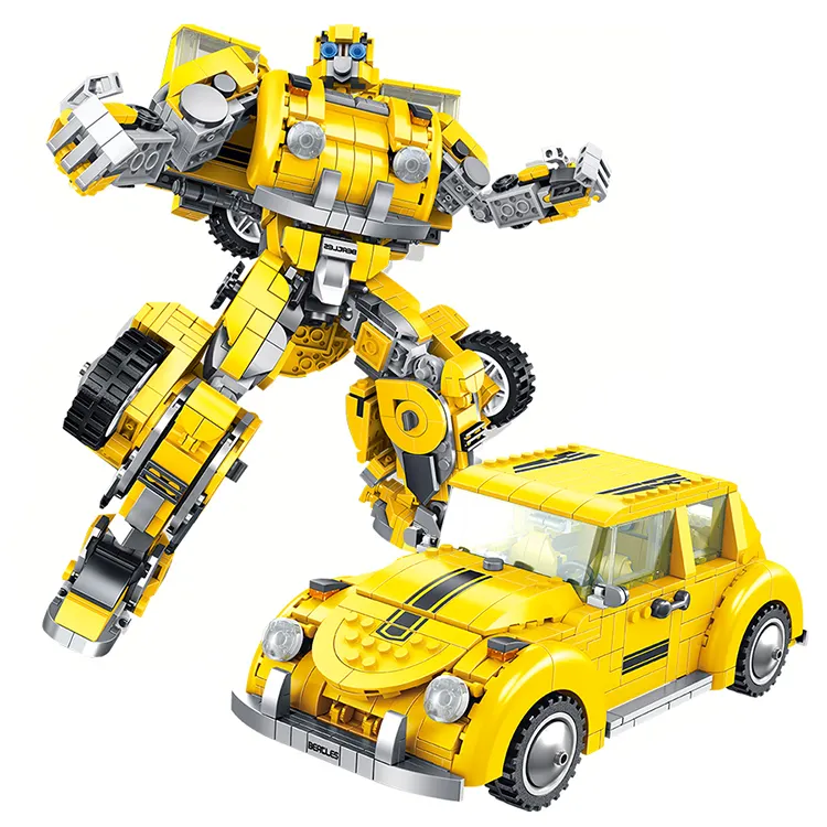 PANLOS 621019 Big Yellow Car deformazione Robot modello combattimento Building Blocks adesivi giocattolo per bambini regalo piccoli mattoni