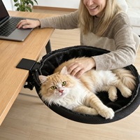 Lit de repos suspendu pour chat, à fixer sur bureau, réglable, avec cadre en acier, amovible, rembourré en coton lavable