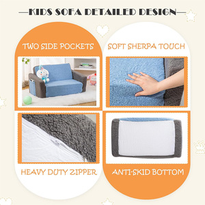Giving Tree <b>Kids</b> <b>Sofa</b> Blue Gray Soft Foam Seat For Children Age 2 And Above With Armrests And Storage Pockets - Product Image 4