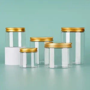 Wholesale Cosmetic Food Packaging 100ml 150ml 200ml 250ml 300ml Pet Plastic Cosmetic Cream Jar With White Golden Screw Lid