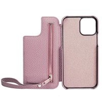 Sac bandoulière de luxe en cuir véritable avec logo personnalisé, blocage RFID, emplacements pour cartes, sangle de poignet, poche zippée pour iPhone
