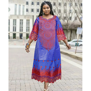 H & D Vêtements traditionnels nigérians Robes africaines pour femmes Broderie élégante <span class=keywords><strong>Bazin</strong></span> Maxi Robes <span class=keywords><strong>Boubou</strong></span> avec Turban pour mariage - Product Image 2