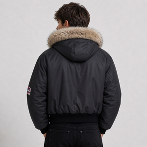 Sweat à capuche noir 100% coton épais avec fermeture éclair, logo personnalisé avec <span class=keywords><strong>fourrure</strong></span>, veste courte pour homme, 500 g/m², sweat à capuche oversize - Product Image 3
