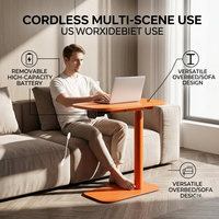 Table de chevet portable avec batterie rechargeable, hauteur réglable, avec 4 roues cachées pour la maison/la chambre/le bureau
