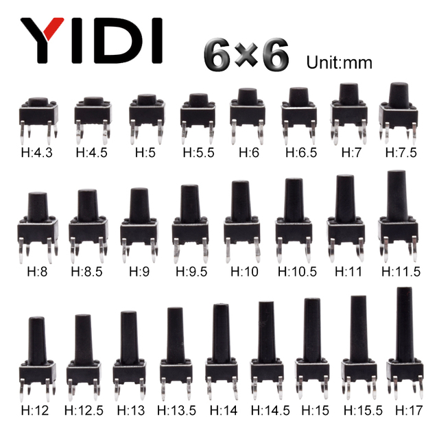 6x6 Plastic Momentary Mechanical Touch Tactile Switch PCB Terminal 4-Pin 12VDC 50mA