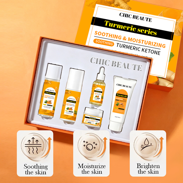 Wholesale Skin Care Products Organic Acne Turmeric Skincare Set Korea Beauty Moisturizing Aging Turmeric Skin Care Set