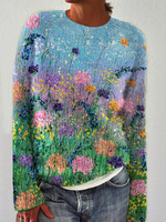 Pull pour femme imprimé en 3D, pull à col rond, haut léger en tricot à manches longues décontracté