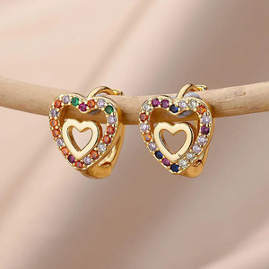 Orecchini a Cerchio a Doppio Strato a Forma di Cuore per Donne, Design Traforato, Gioielli Unici per Uso Quotidiano - Product Image 1