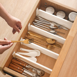 Organisateur de tiroir extensible blanc 27-45 cm, séparateur de rangement extensible pour l'organisation des couverts de cuisine - Product Image 1
