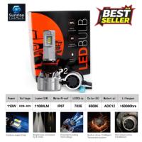 Phares LED de voiture SunRise P2 H10 12V 110W 11000LM 6500K IP67 Étanche Système de refroidissement Canbus Plug and Play Adaptation universelle