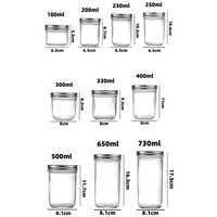 Özel 100ml 200ml 250ml 300ml 400ml 500ml Şeffaf Cam Gıda Saklama Kavanozları Plastik Kapaklar Bantlar Turşu Reçel Konserve Gıdalar