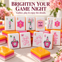 Tuiles de Mahjong en Acrylique Orange, Ensemble de Mahjong Américain avec Accents Roses, Côtés Superposés, Motif Flûte à Champagne, Jeu de Tuiles pour Adultes