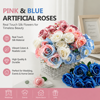 Roses artificielles en soie rose et bleue, effet toucher réel, pour mariage, événement, décoration de la maison, vente en gros