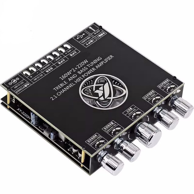 2.1 Channel High Power Professional Digital Power Amplifier Board 2*160W+220W BT Car Carrying Heavy Subwoofer Module