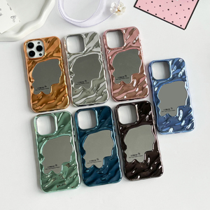 Thời Trang Mạ Điện Sóng Gương Bạc <span class=keywords><strong>Make</strong></span> up Điện Thoại Di Động Cover Quay Lại Điện Thoại Di Động Trường Hợp Đối Với iPhone 16 15 Pro Max 14 13 12 11 Vỏ - Product Image 1