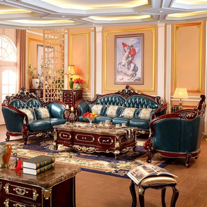 यूरोपीय शैली ठोस लकड़ी सोफे 123 संयोजन ठोस लकड़ी डबल-पक्षीय नक्काशी, अमेरिकी विला लिविंग रूम सोफा संयोजन सेट - Product Image 1