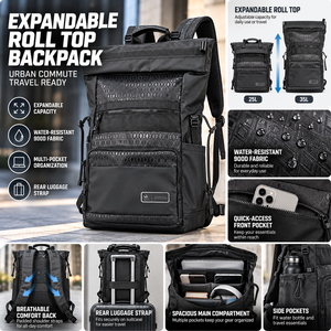 Mochila plegable expandible 900D, correa trasera para equipaje y patrón geométrico, mochila urbana para viajes y desplazamientos diarios para hombre - Product Image 1