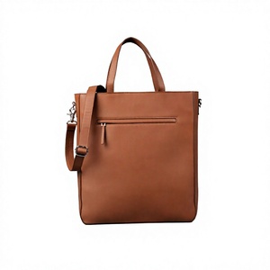 Sac fourre-tout unisexe moderne en cuir véritable, marron uni, fermeture éclair, sangle réglable, durable, usage quotidien - Product Image 1