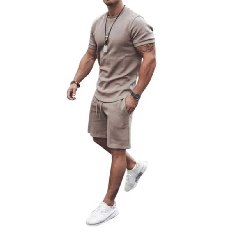 OEM LOGO New fashionable men two pieces set short sleeve o neck shirt&shorts summer fit