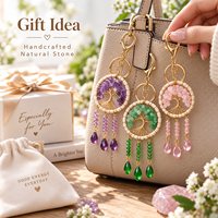 Porte-clés attrape-rêves en cristal naturel, Arbre de Vie, breloque de sac en pierres précieuses, accessoires pour clés de voiture