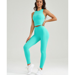Primavera y verano nuevos trajes deportivos para mujer Chaleco de Yoga Tops hermosa espalda correr cintura alta Fitness medias conjunto de dos piezas - Product Image 3