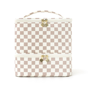 Trousse de maquillage double couche en velours côtelé, motif damier, grande capacité, pour rangement de vernis à ongles et <span class=keywords><strong>kit</strong></span> de manucure - Product Image 6