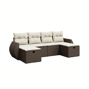 Conjunto de Sofás Modulares de Jardín en Poliratán Marrón, Muebles de Exterior Grandes, Diseño Contemporáneo, Cojines de Espuma de Alta Densidad - Product Image 1