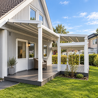 Auvent de terrasse rétractable motorisé, toile en PVC imperméable, structure en alliage d'aluminium, éclairage LED pour jardin et cour arrière