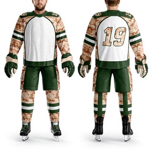 Ensemble de maillot de hockey sur glace pour homme, imprimé camouflage, sublimé, 100% polyester, maille, manches longues, col en V, coupe décontractée, respirant, taille adulte - Product Image 1