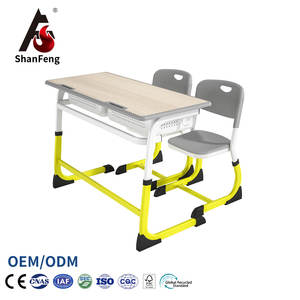 Meubles scolaires Shanfeng, bureau et chaise double pour élèves en MDF, hauteur réglable, axés sur l'ameublement scolaire - Product Image 1