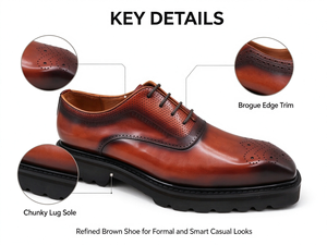 Chaussures habillées brogues marron en cuir véritable pour hommes, à semelle épaisse, à lacets, bout pointu, pour mariage et bureau, doublure en peau de porc - Product Image 2