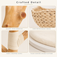 Arbre à Chat en Bois Véritable de Luxe Moderne, Vente Flash, Design Multi-Niveaux avec Fleur Unique en Peluche, Arbre à Chat Vente Flash