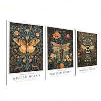 HAOWAI Lot de 3 affiches Libellules, Papillons et Guêpes, Libellule William Morris, Impression botanique, Impression libellule, Décoration murale