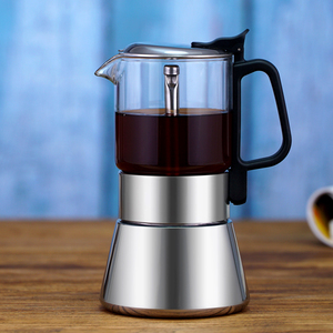 Nouvelle conception de cafetière à percolateur de style italien, en <span class=keywords><strong>verre</strong></span> transparent et en aluminium, cafetière à moka, 6 tasses à expresso - Product Image 2