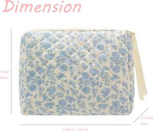 Grande pochette cosmétique de voyage matelassée à poignée portable Trousse de maquillage en coton pour femme - Product Image 5